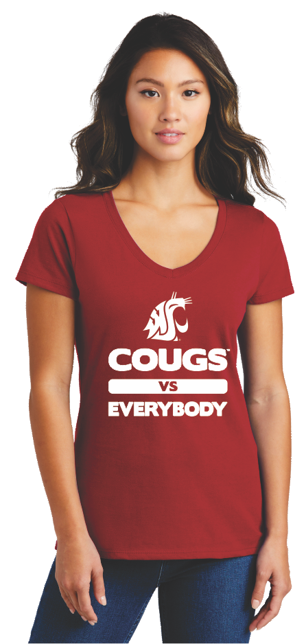 WSU Ladies Cougs vs Everybody V-neck crimson t-shirt